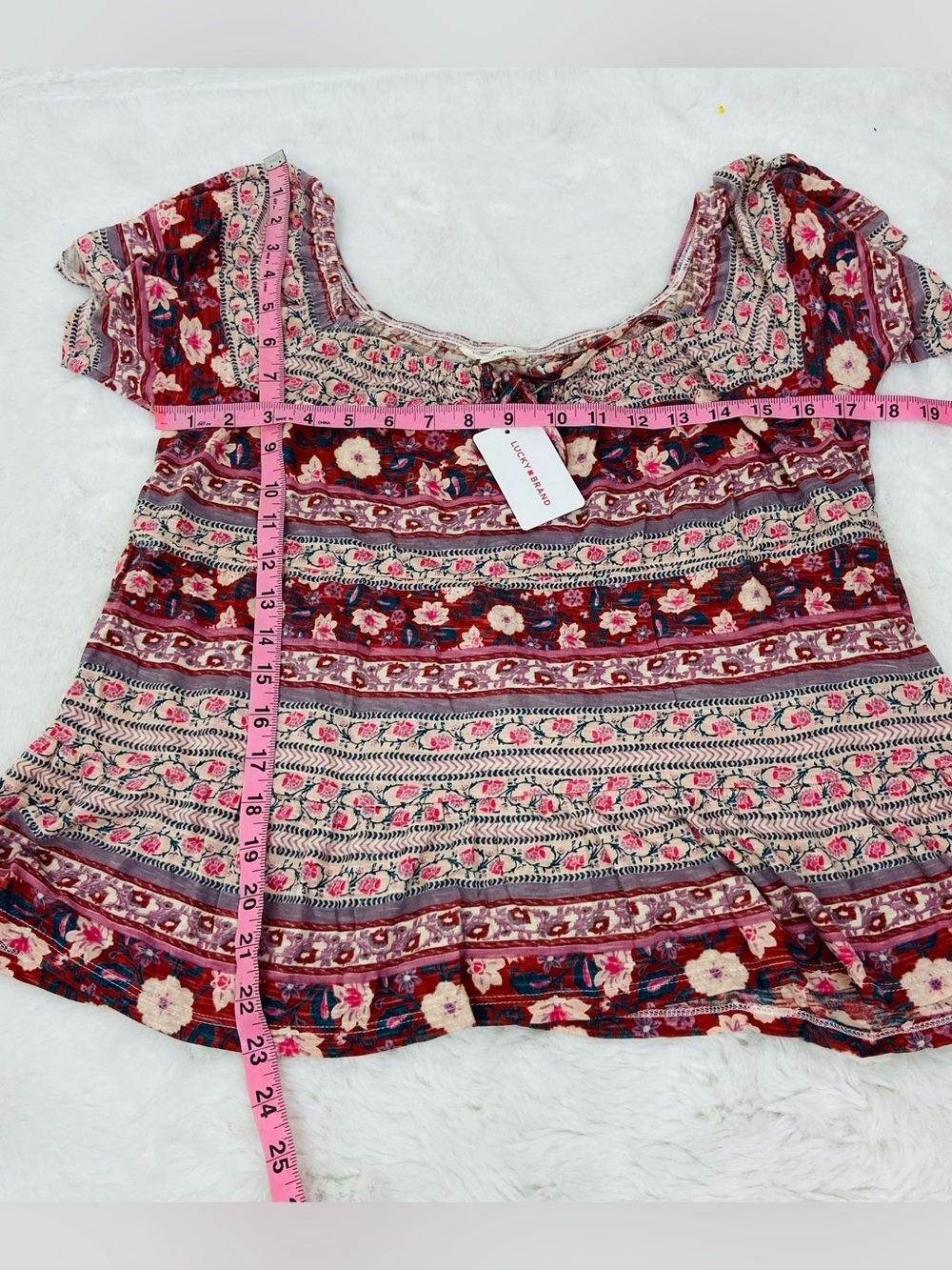 NWT Lucky Brand pink & cream cotton bohemian Floral Peasant Top size small - Picture 14 of 14